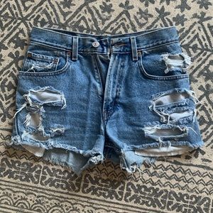 Hand distressed Levi jean cutoffs